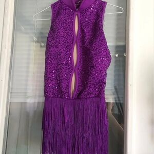 Balera Adult Large Purple Sequin Fringe Party Dress